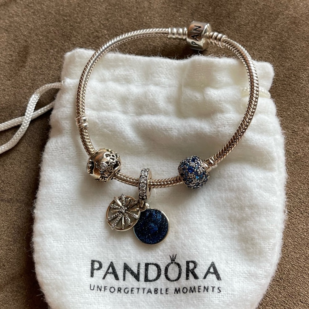 Authentic Pandora Bracelet with 3 Charms Limited Edition - Picture 1 of 16
